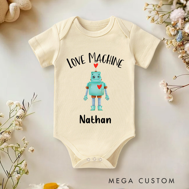 Personalized Love Machine Cute Robot with Heart Baby Onesie Baby Shower Gift