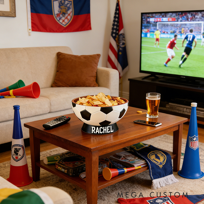 Personalized 3D printed Soccer Ball Snack Bowl with Custom Name TV Snack Bowl Match Day Gift for Football Fans Sports Lover Gift Dad Gift