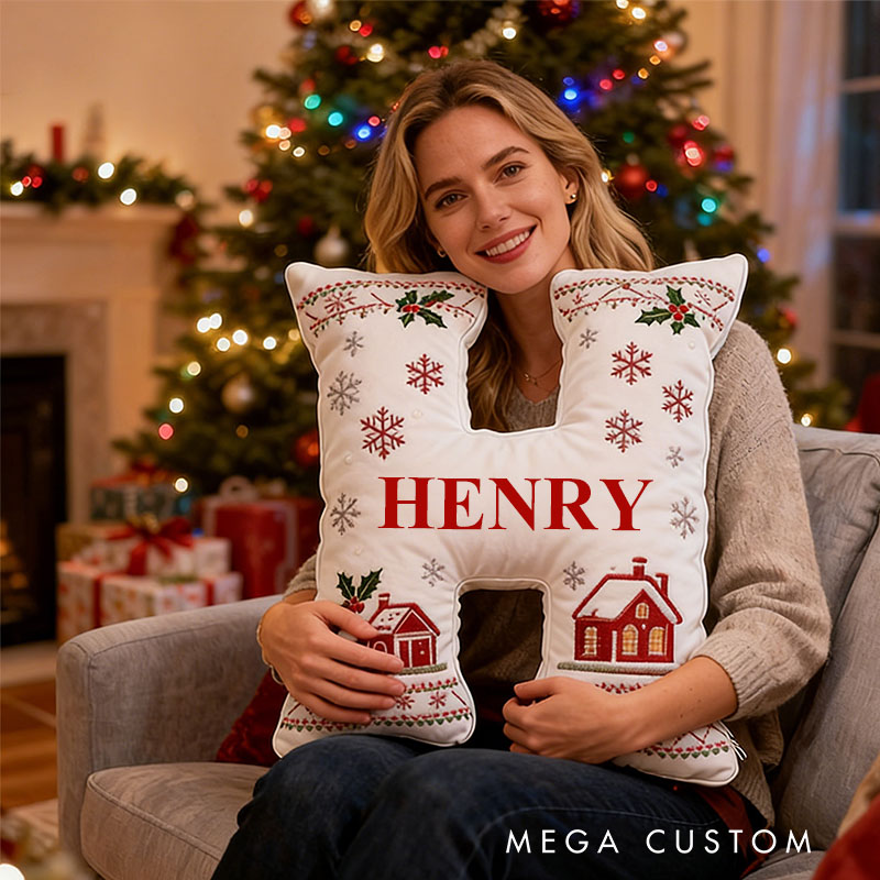 Personalized White Christmas Letter Pillow Graphic 3D Print Custom Name Holiday Decor Perfect Gift for Family First Christmas in New Home Gift