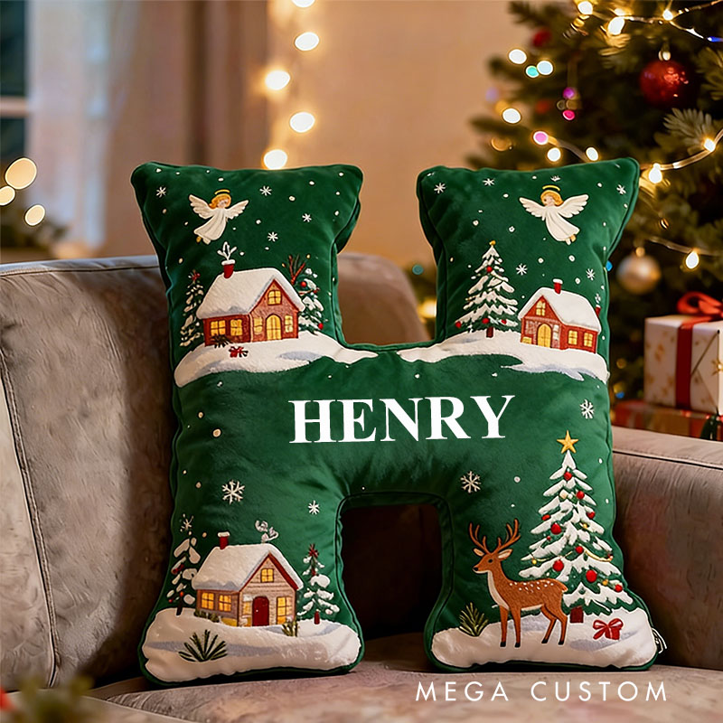 Personalized Green Christmas Letter Pillow Custom Name Holiday Decor Perfect Gift for Family First Christmas in New Home Gift Graphic 3D Print