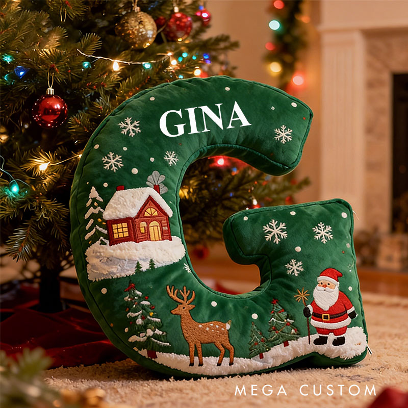 Personalized Green Christmas Pillow Graphic 3D Print Custom Name Cozy Holiday Decor with Santa and Reindeer Design Festive Gift Idea for Any Room