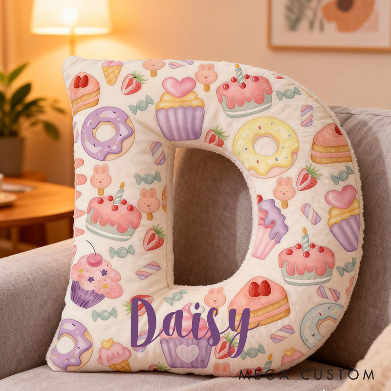 Personalized Cupcake Donut Delight Initial Pillow Graphic 3D Print Pillow with Name for Baking Lovers 