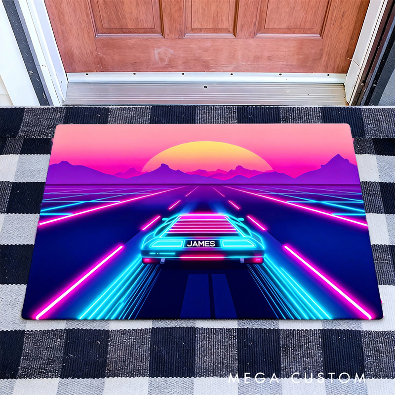 Personalized Cyberpunk Car Rug for Gamer Game Lovers Gift for Kids Game Room Decor