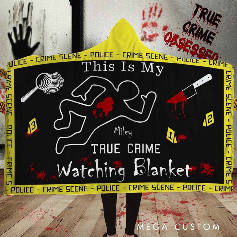 Personalized True Crime Watching Wearable Blanket Hoodie with Name Movie Lover Gift for Friends Birthday Gift
