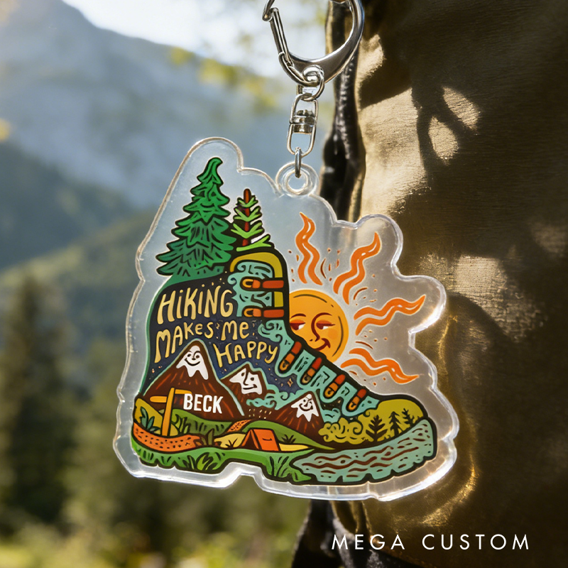 Personalized Nature Lover's Hiking Keychain Hiking Makes Me Happy Keychain Outdoor Adventurers Lover Gift