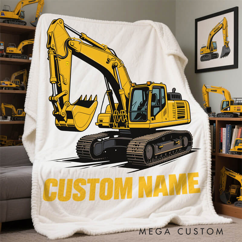 Personalized Excavator Theme Custom Name Construction Vehicle Kids Cozy Bedroom Decor Blanket Blanket