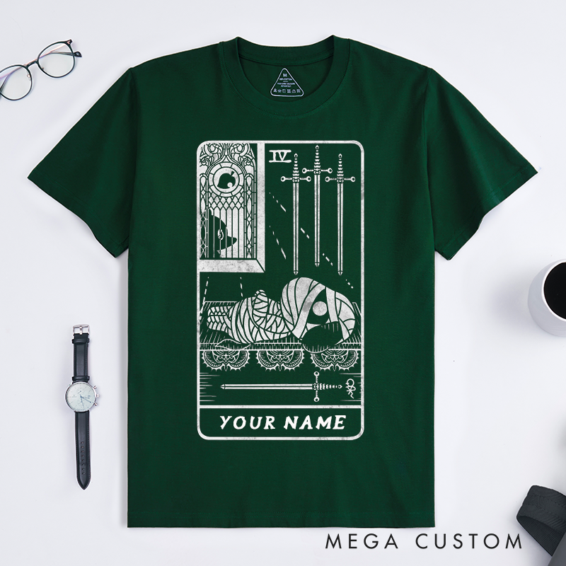 Personalized Tarot Lovers Classic T-Shirts Lucky as Four of Swords T-Shirt Tarot Collection Gift Gift Clothing