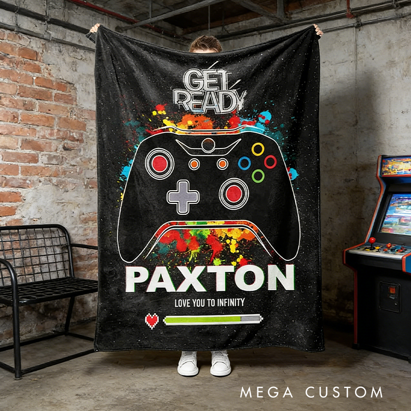Personalized Gaming Blanket Get Ready Blanket Video Game Blanket Custom Name Blanket Gamer Geek Gift