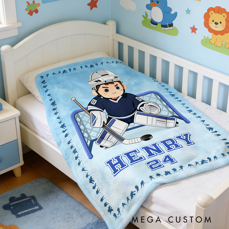 Personalize Your Ice Hockey Kids Rug with Custom Name and Number Design