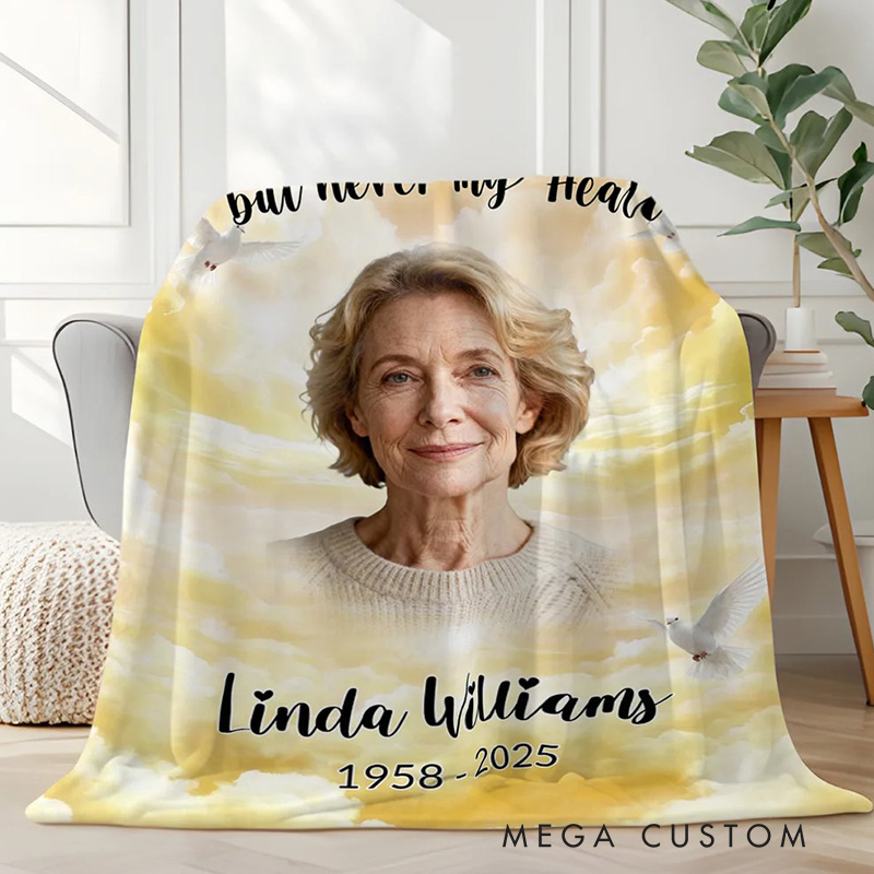 Personalized White Dove Heaven Photo Soft Throw Blanket with Name and Year Memorial Sympathy Gift for Loss Family 