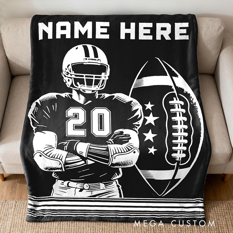 Personalize Your American Football Blanket with Custom Name and Number Design