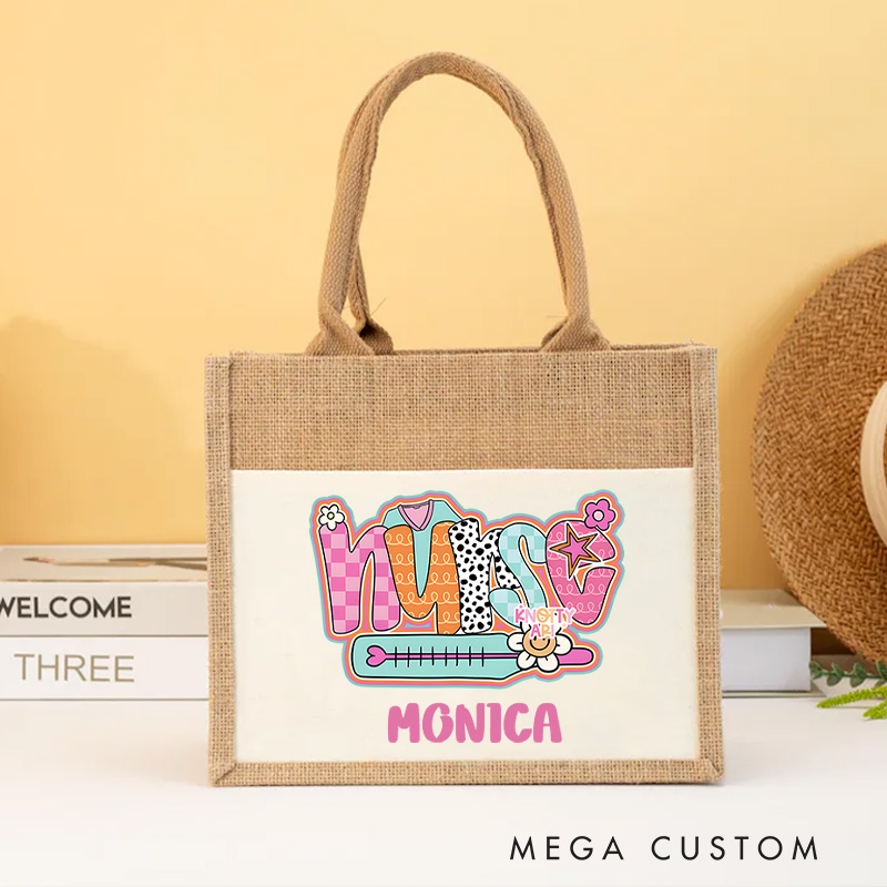 Personalised Nurse Burlap Tote Bag Nurse Fun and Fabulous Design Perfect Gift for Yourself or a Loved One