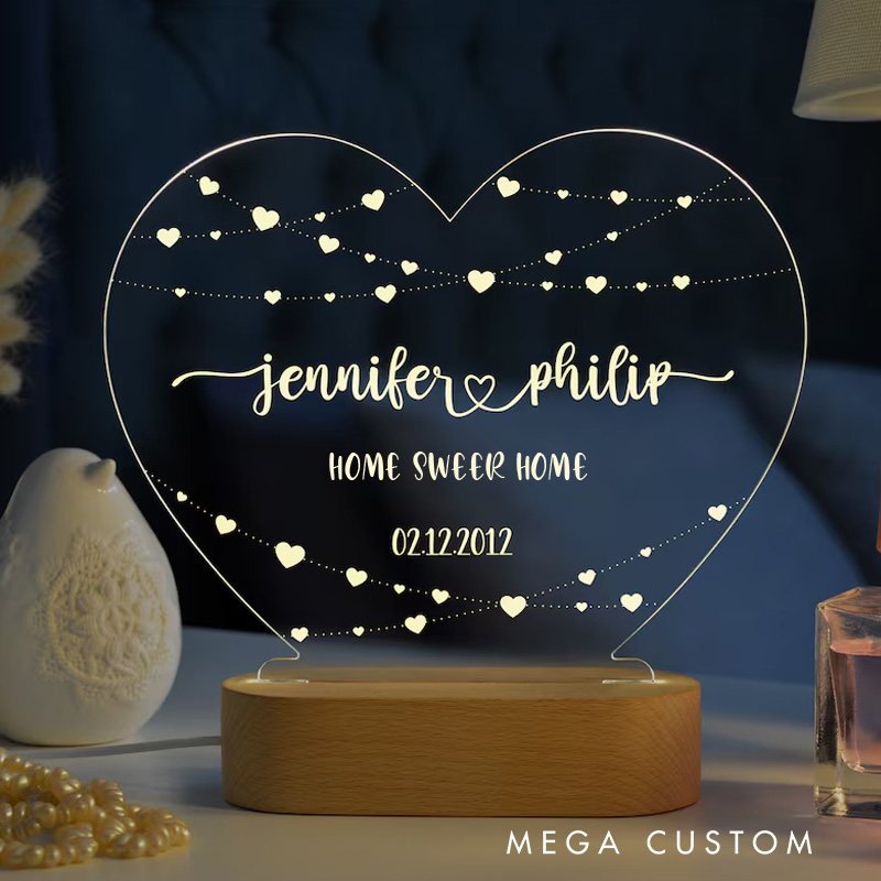Personalized Night Light for Couples Engagement Gifts Custom Couple Anniversary Gift Valentine's Day Gifts