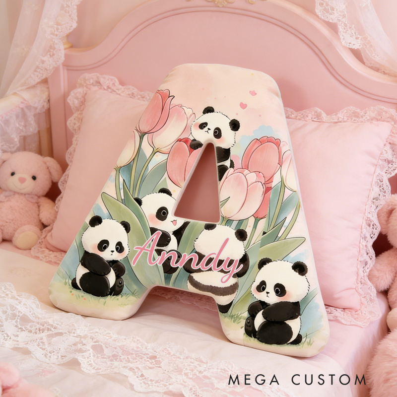 Personalized Panda and Tulip Throw Pillow Graphic 3D Print Tulip Pillow with Name for Girl Boy Kids Gardening Lover Christmas Gifts Loving Room Decor