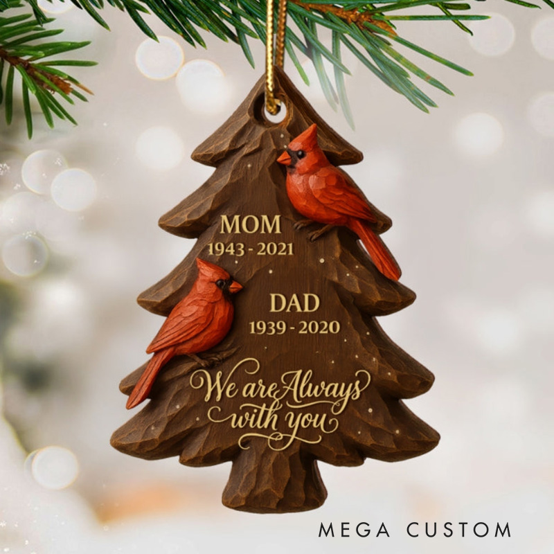 Personalized Wood Ornament 3D Effect Christmas Cardinals Memorial Ornament Remembrance Gift Sympathy Gift