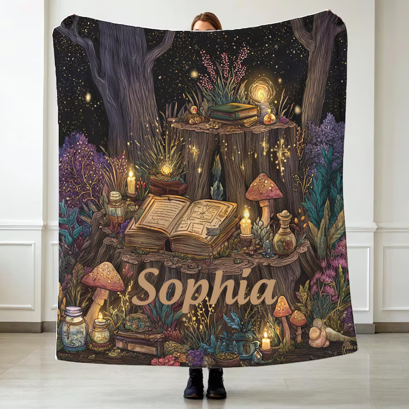 Personalized Magic Forest Plush Blanket Whimsical Enchanted Throw Custom Name Gift Magic Forest Throw Best Fan Gift Magic School of Magic Gift