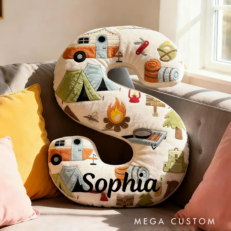 Personalized Cute Camping Kid Letter Shaped Pillow Adventurous Camping Lover Kid Pillow Gifts for Kid Camping