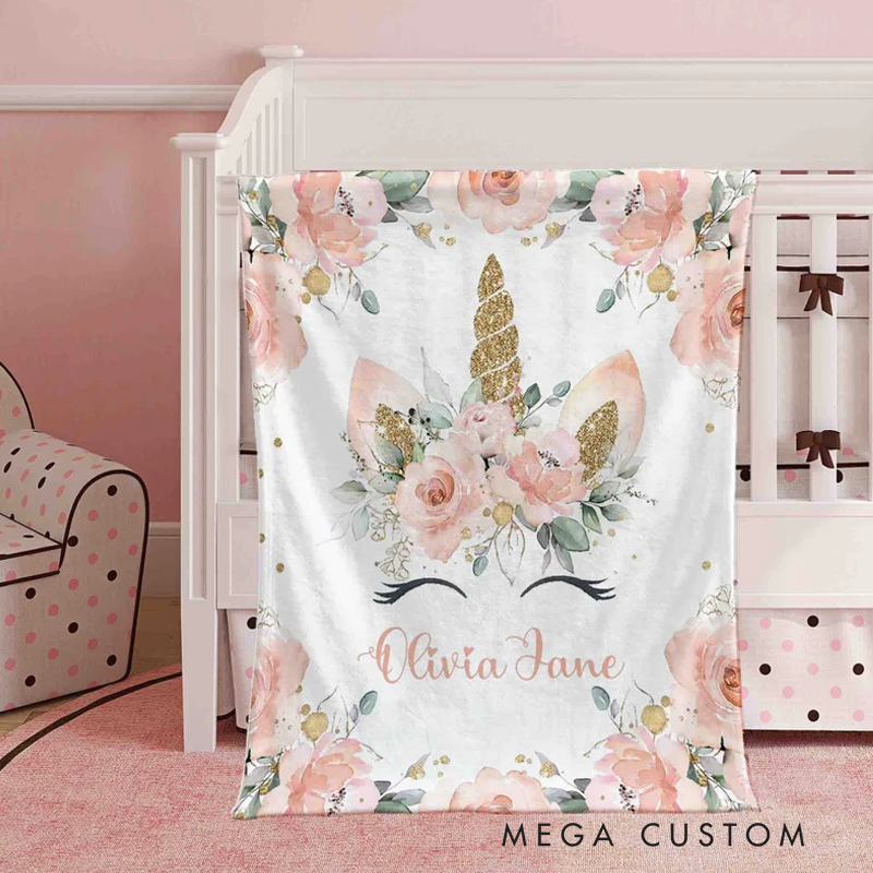 Personalized Christmas Blanket Kids Custom Name Blanket Pink Flowers Magic Girl Room Decor Kids Custom Name Gift Magic Throw Best Fan Gift