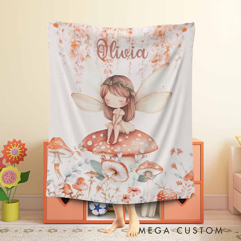 Personalized Fairy Mushroom Blanket Personalized Baby Blanket Princess Kids Custom Name Blanket Magic Girl Room Decor Kids