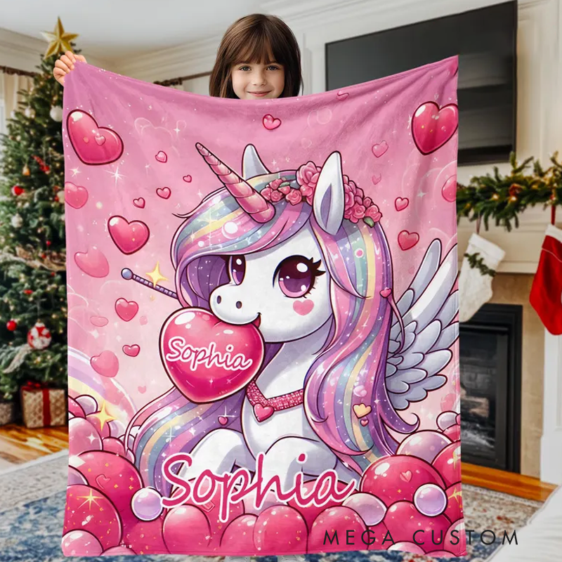 Personalized Valentines Day Blanket Little Custom Name Blanket Heart Magic Girl Room Decor Gift For Girls