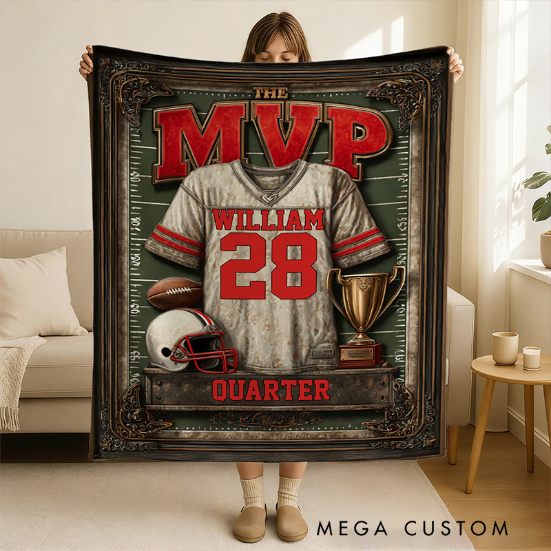 Personalize Your MVP Football Blanket with Custom Name and Number Design