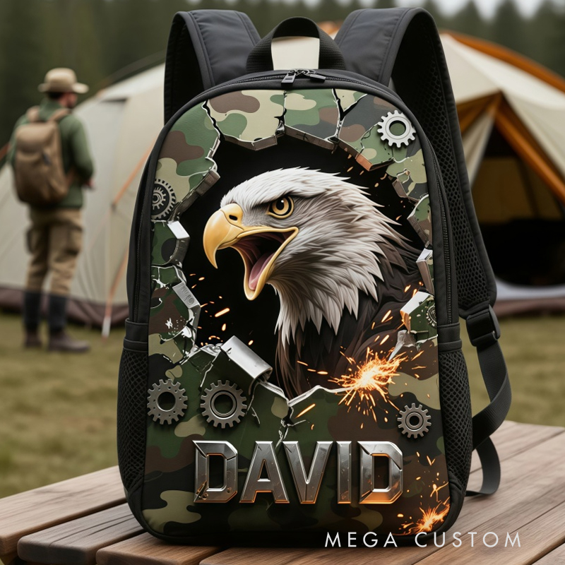 Personalized Mascot Backpack with Custom Name and Camo Design for Football and Outdoor Enthusiasts