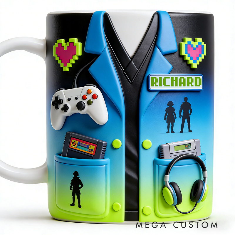 Personalized 2D Flat Game Master Mug Gamer Mug Player Controller Video Game Mug Gamer Gift Coffee Mug