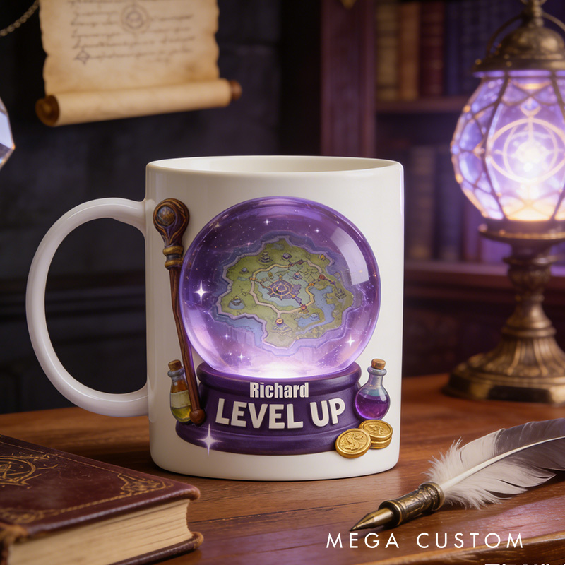 Personalized 2D Flat DND Level Up Mug Gamer Mug Player Controller Video Game Mug Gamer Gift Coffee Mug