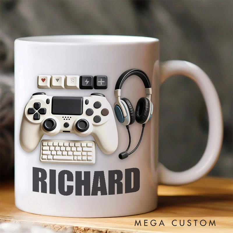 Personalized 2D Flat Game Controller Mug Gamer Mug Player Controller Video Game Mug Gamer Gift Coffee Mug