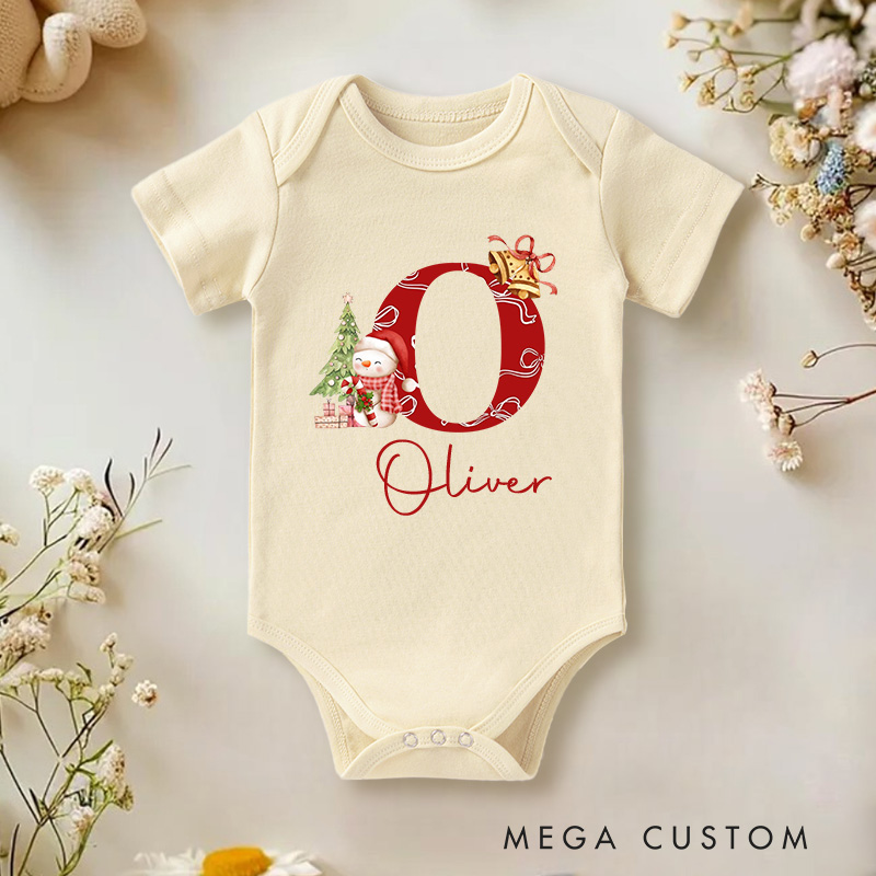 Personalized Christmas Surname Alphabet Baby Onesie Gift for New Baby
