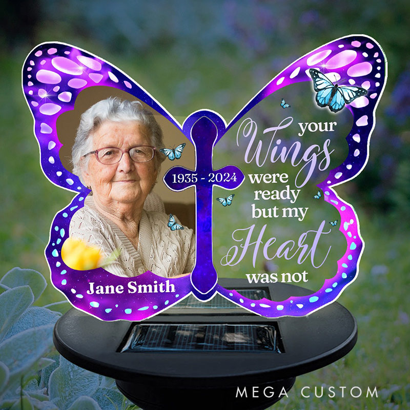 Personalized Solar Light Custom Photo Your Wings Were Ready Memorial Solar Light Garden Decor for Grave Sympathy Gift