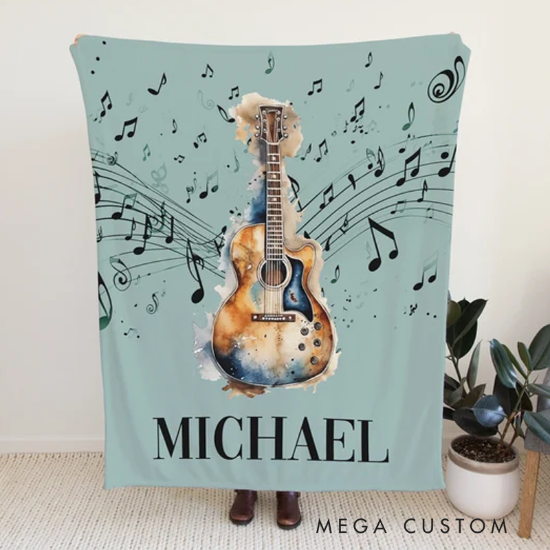 Personalized Guitar Blankets with Name Gifts for Him Guitar Player Gift Custom Gift for Musicians Acoustic Guitar Gift
