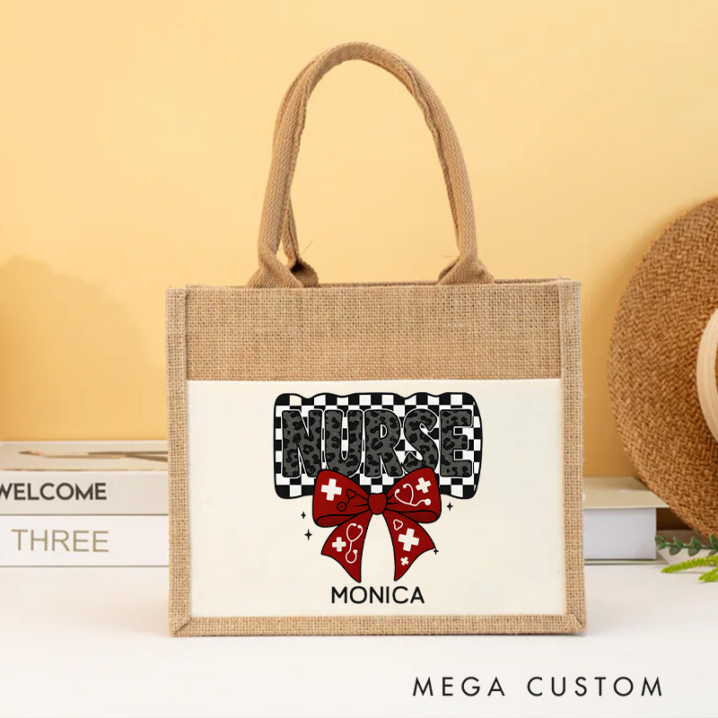 Personalised Nurse Burlap Tote Bag Nurse with Style Design Perfect Gift for Yourself or a Loved One