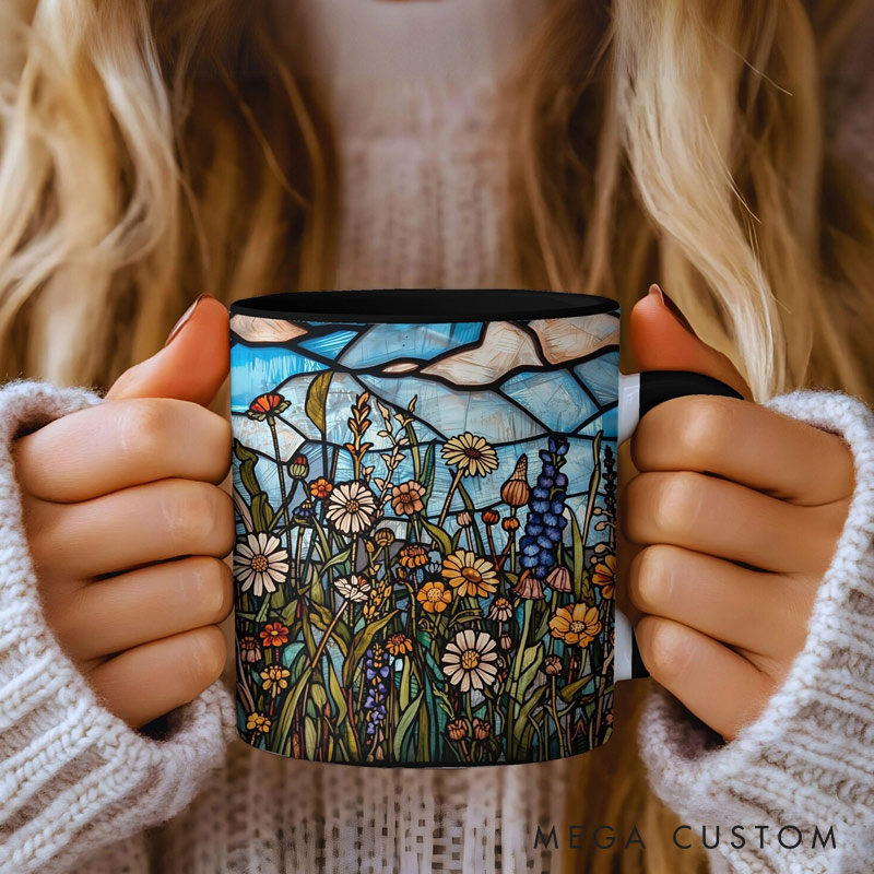 Personalized Stained Glass Wildflower Haven Mug Custom Name for Gardening Lovers