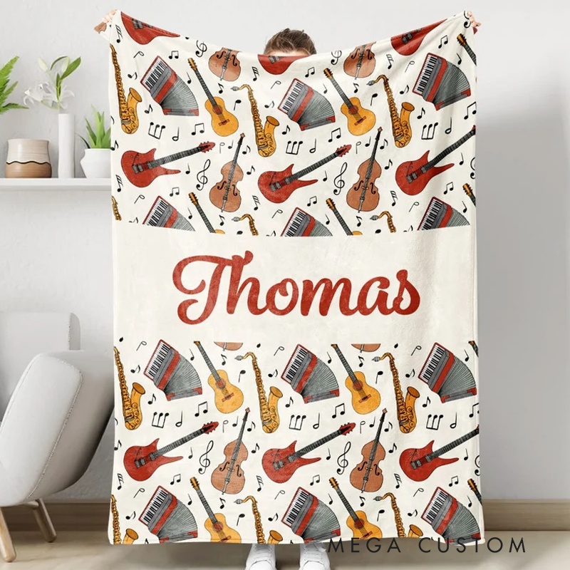 Personalized Guitar Name Blanket Gift for Musician and Guitarist and Guitar Lover Guitar Blanket Room Decor Cool Custom Blanket Music Lovers