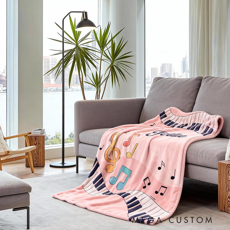 Personalized Piano Music Blanket Music Lover Gift Guitar Blanket Girls Room Decor Cool Custom Kids Blanket Music Lovers
