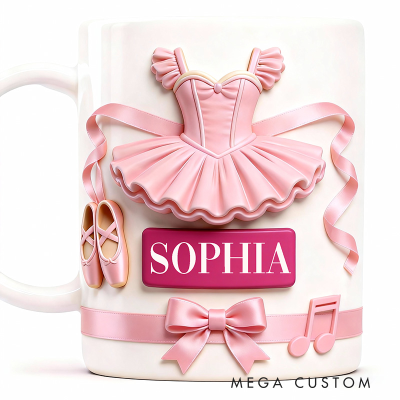 Personalized 2D Flat Pink Ballerina Mug Dancer Mug Ballet Dance Lover Mug Dancing Gift Coffee Mug
