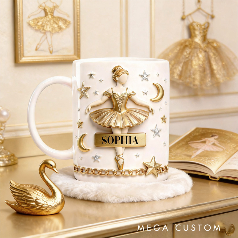 Personalized 2D Flat Golden Night Ballerina Mug Dancer Mug Ballet Dance Lover Mug Dancing Gift Coffee Mug