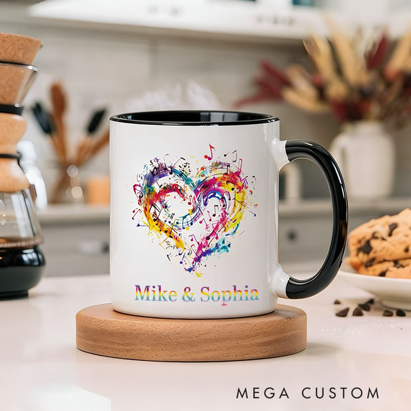 Personalized Name Music Heart Ceramic Mug Gift for Music Lovers and Couple Gift