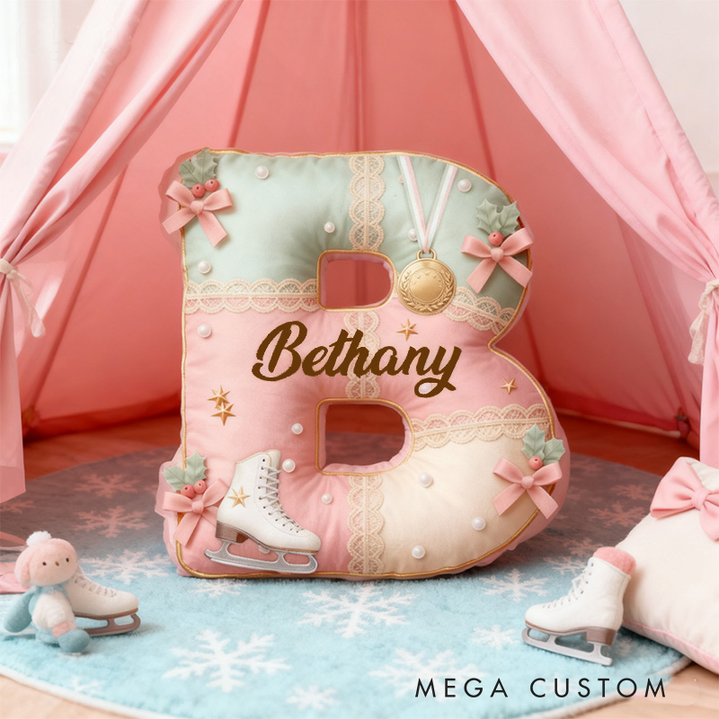 Personalized Graphic 3D Print Elegant Ice Skating Alphabet Shaped Pillow for Ice Skate Lovers Initial Pillow Christmas Gift for Kids