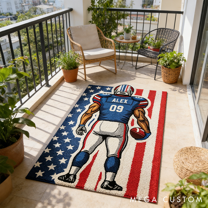 Personalize Your Football Player Rug with Custom Name and Number Design