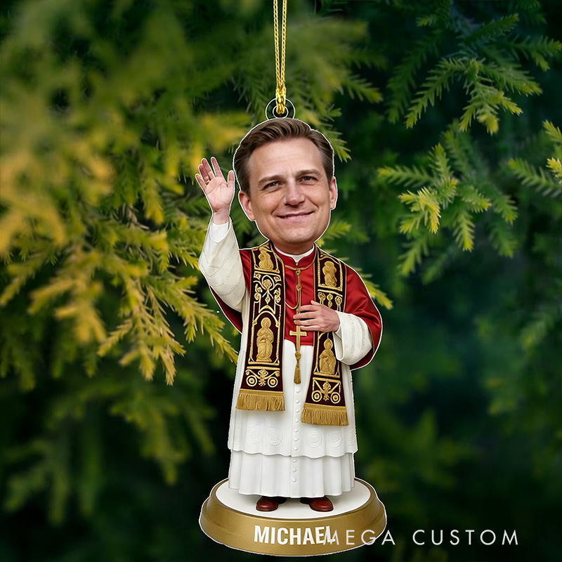Personalized Photo Priest Acrylic Ornament with Custom Name Christian Funny Catholic Christmas Tree Decoration Religious Holiday Gift