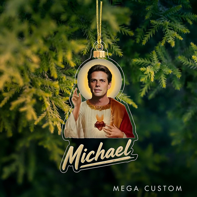 Personalized Photo Preacher Acrylic Ornament with Custom Name  Retro Southern Preacher Parody Decoration Sacred Heart Ornament  Religious Humor Gift