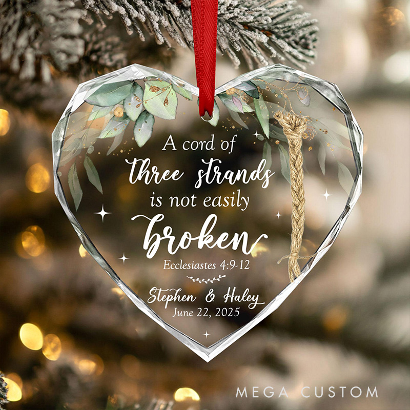 Personalized Three Strands Not Easily Broken Glass Christian Wedding Ornament with Custom Name and Date Couple Anniversary Gift Church Wedding Gift