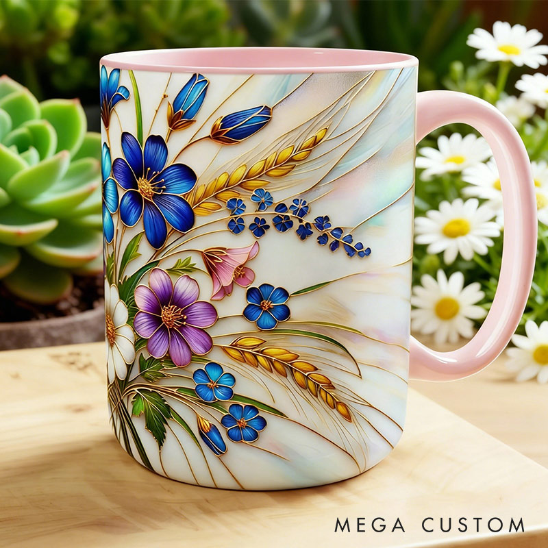 Personalized Stained Glass Floral Symphony Mug Floral Art Mug Custom Name for Gardening Lovers