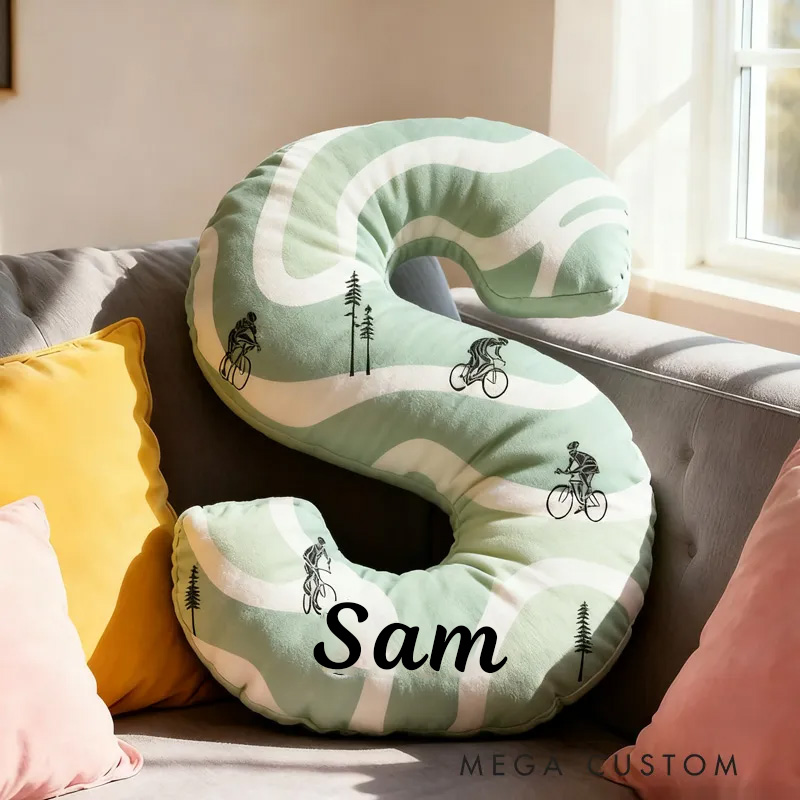 Personalized Retro Cycling Letter Pillow Graphic 3D Print Funny Letter Pillow Name Pillow Comfortable Travel Cushion for Riders Riding Lovers