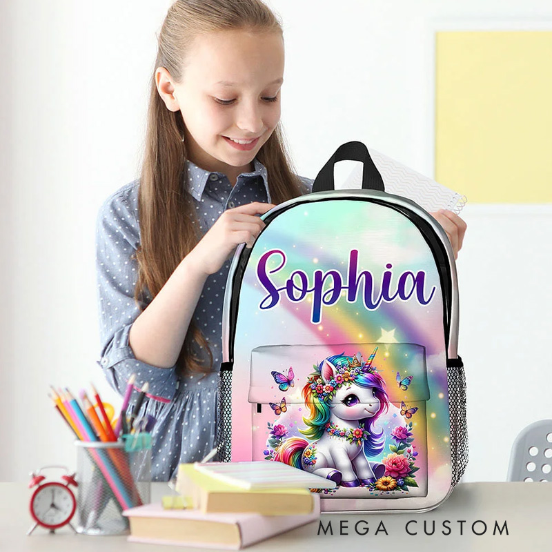 Personalized Cute Fantasy Dream Horse Kid School Backpack with Name Large Capacity Daily Use Back to School Gift for Kids Girls