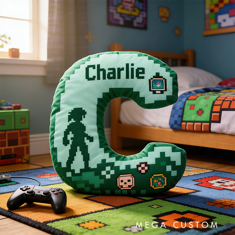 Personalized Retro Pixel Adventure Alphabet Shaped Pillow for Game Lovers Initial Pillow Christmas Gift for Kids