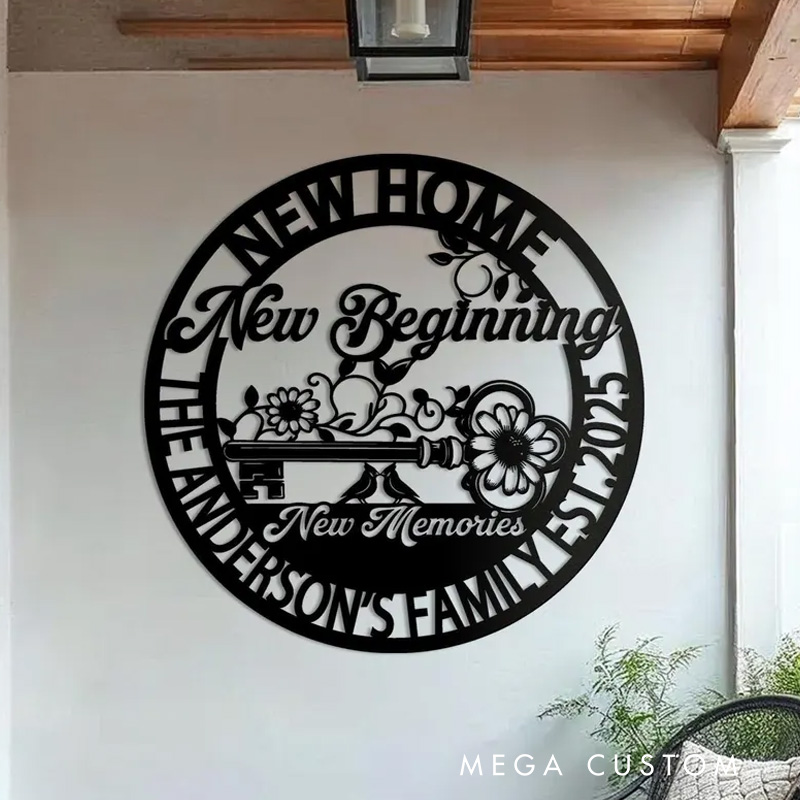 Personalized New Home Sign New Beginnings Decor Custom Memories Wall Art Family Name Gifts