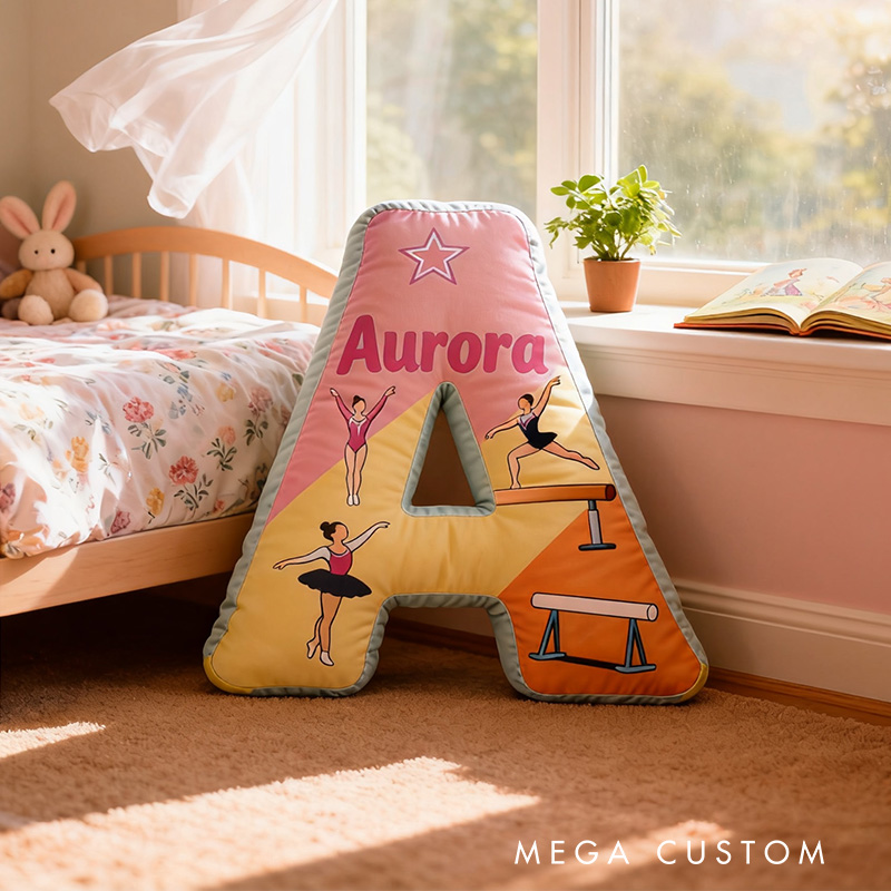 Personalized Gymnast Dreams Alphabet Shaped Pillow for Gymnastic Lovers Initial Pillow Christmas Gift for Kids